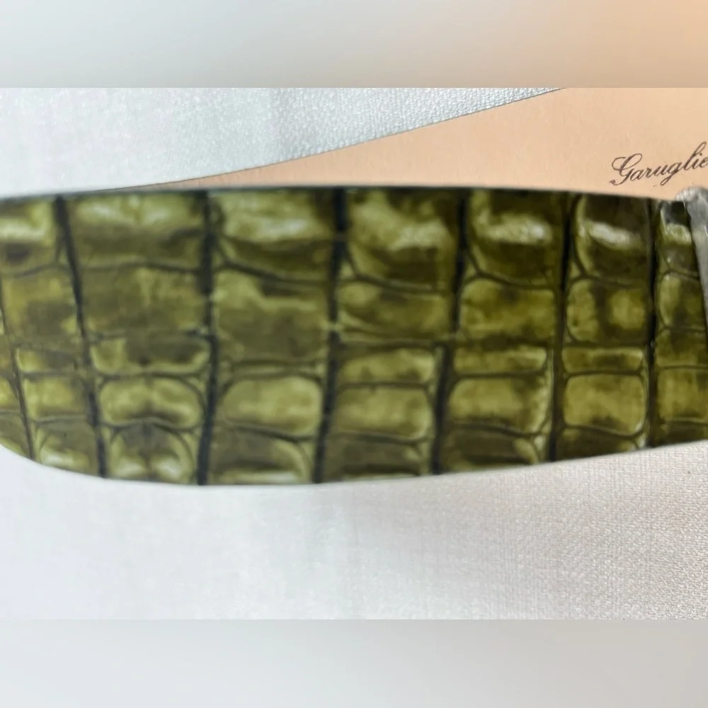 Garuglieri Womens Genuine Leather Made In Italy Snake Print Green Belt L NWT
